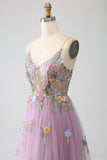 Malva A-Line Spaghetti Straps Tulle Abito Lungo Prom Con Ricamo