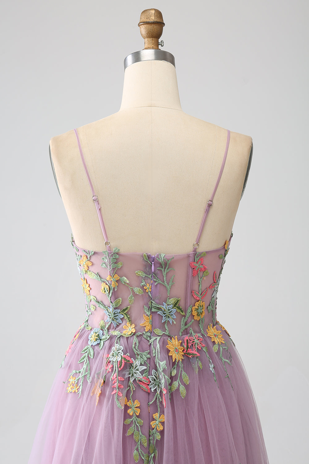 Malva A-Line Spaghetti Straps Tulle Abito Lungo Prom Con Ricamo