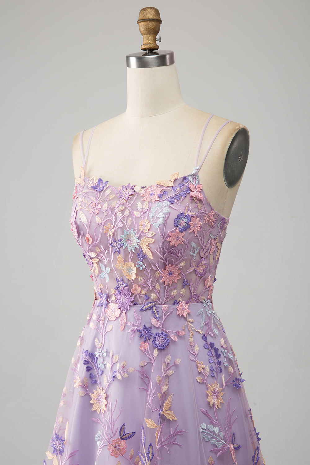Malva A-Line Spaghetti Straps Abito lungo da ballo con applicazioni