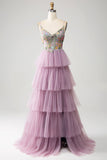 Malva A-Line Corsetto a balze abito lungo da ballo con appliques