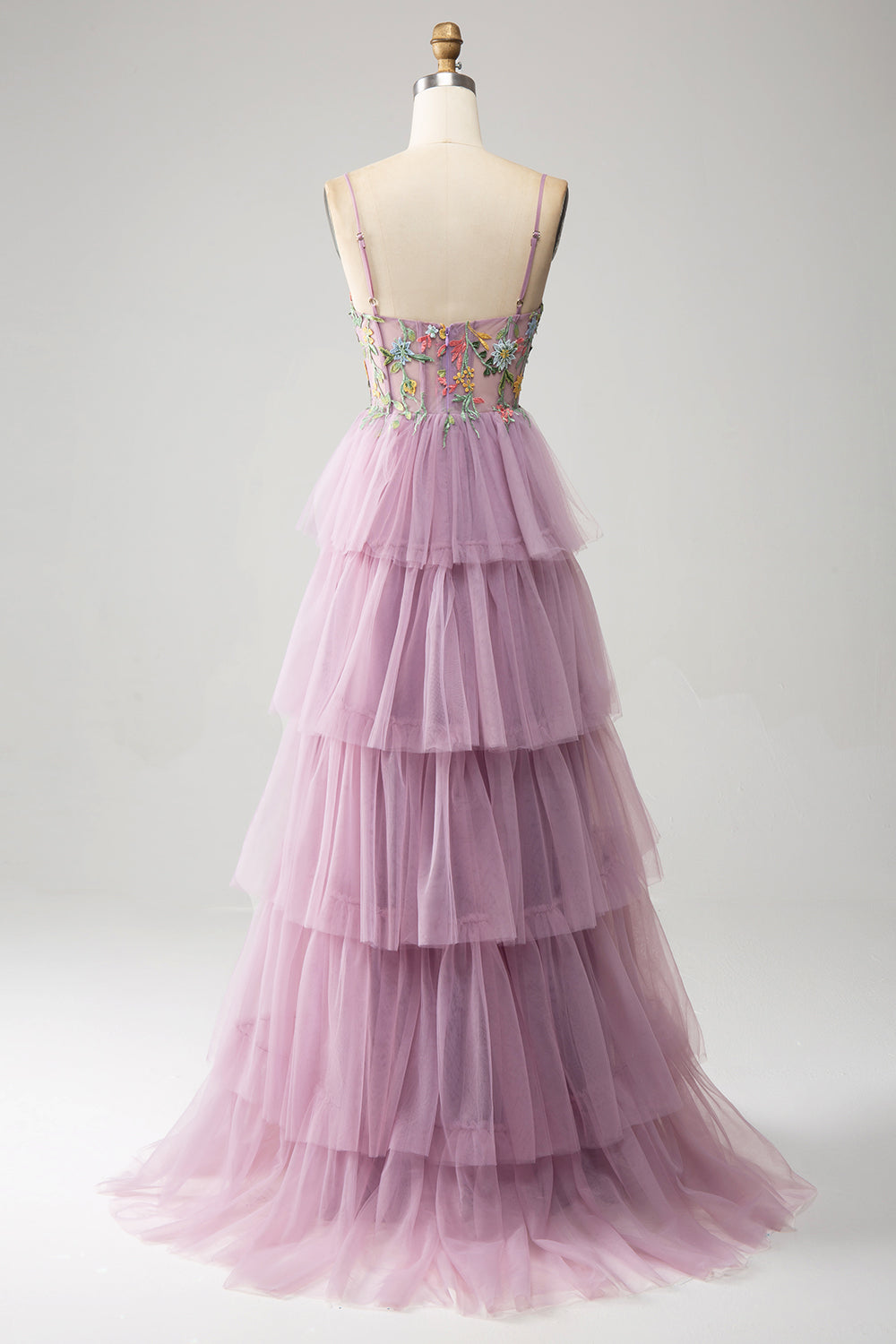 Malva A-Line Corsetto a balze abito lungo da ballo con appliques