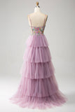 Malva A-Line Corsetto a balze abito lungo da ballo con appliques