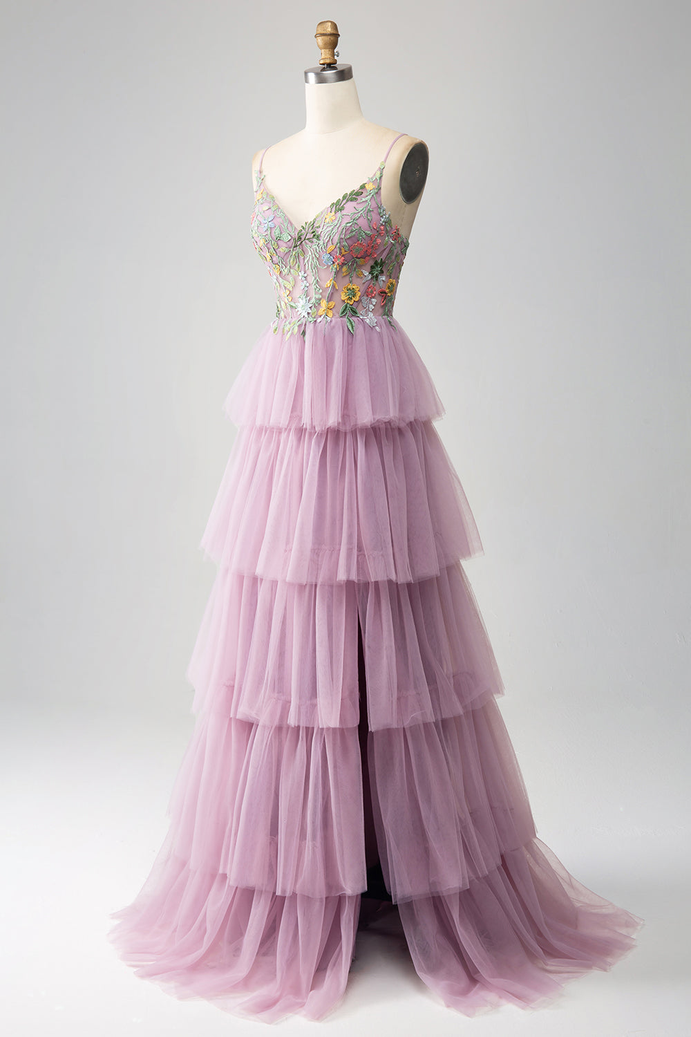 Malva A-Line Corsetto a balze abito lungo da ballo con appliques