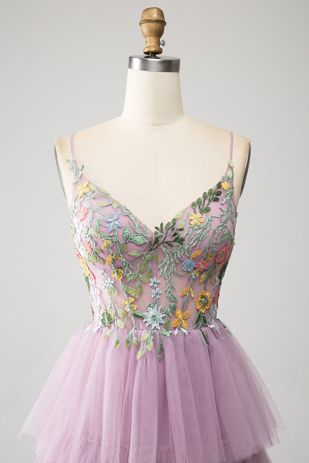 Malva A-Line Corsetto a balze abito lungo da ballo con appliques