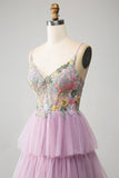 Malva A-Line Corsetto a balze abito lungo da ballo con appliques