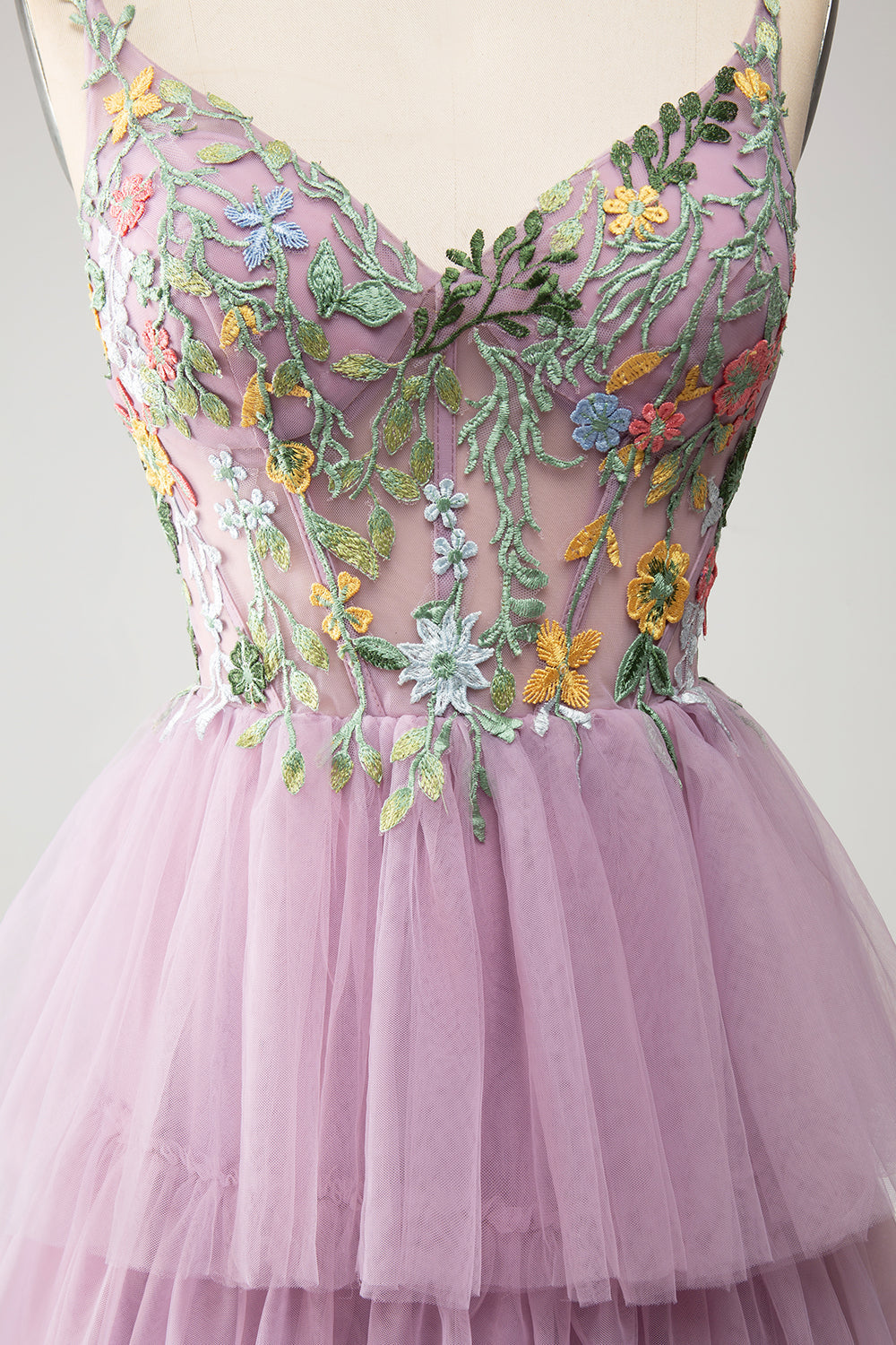 Malva A-Line Corsetto a balze abito lungo da ballo con appliques