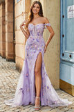 Malva Off The Shoulder Split Front Abito da ballo lungo a sirena con appliques