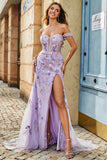 Malva Off The Shoulder Split Front Abito da ballo lungo a sirena con appliques