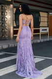 Elegante sirena Spaghetti Straps Lilla Abito da ballo lungo con fessura