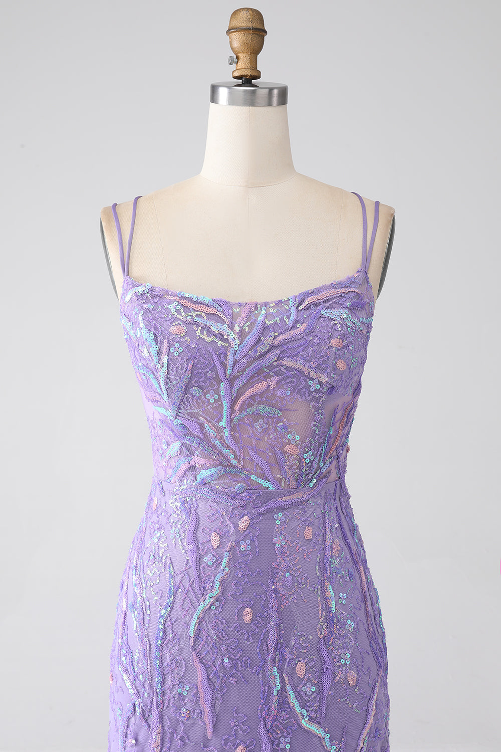 Mermaid Lace-Up Back Lilac Paillettes Prom Dress con fessura