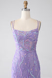 Mermaid Lace-Up Back Lilac Paillettes Prom Dress con fessura
