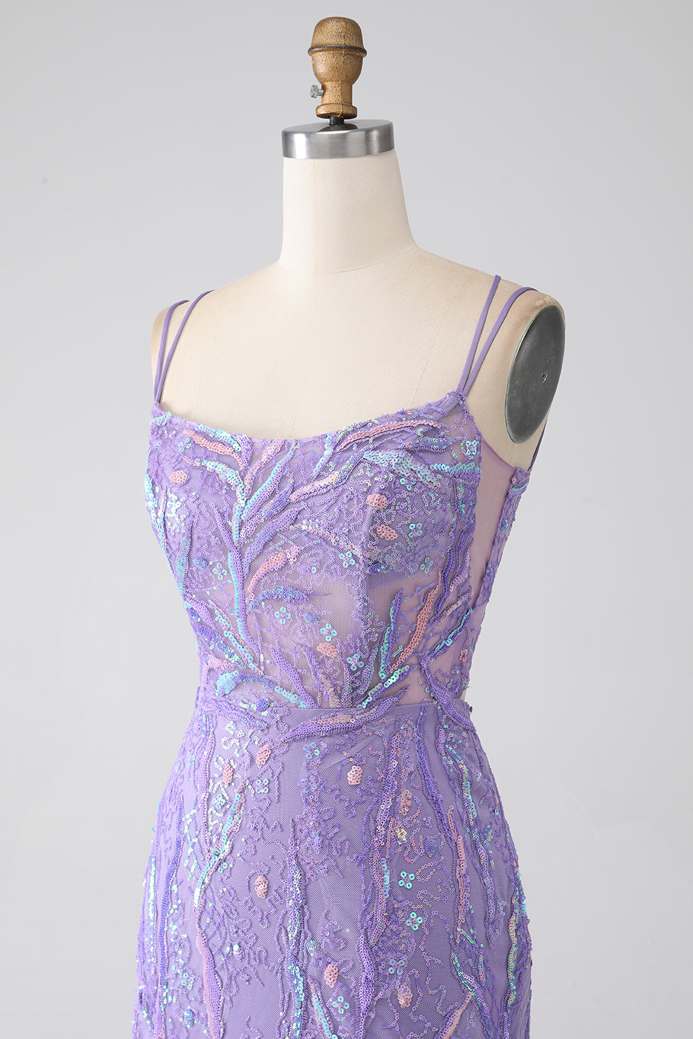 Mermaid Lace-Up Back Lilac Paillettes Prom Dress con fessura
