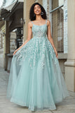 Splendida linea di spalline sottili menta corsetto abito da ballo con appliques