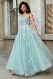 Splendida linea di spalline sottili menta corsetto abito da ballo con appliques