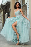 Splendida linea di spalline sottili menta corsetto abito da ballo con appliques