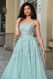 Splendida linea di spalline sottili menta corsetto abito da ballo con appliques