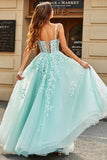 Mint Ball-Gown maniche staccabili in rilievo Prom Dresses con appliques