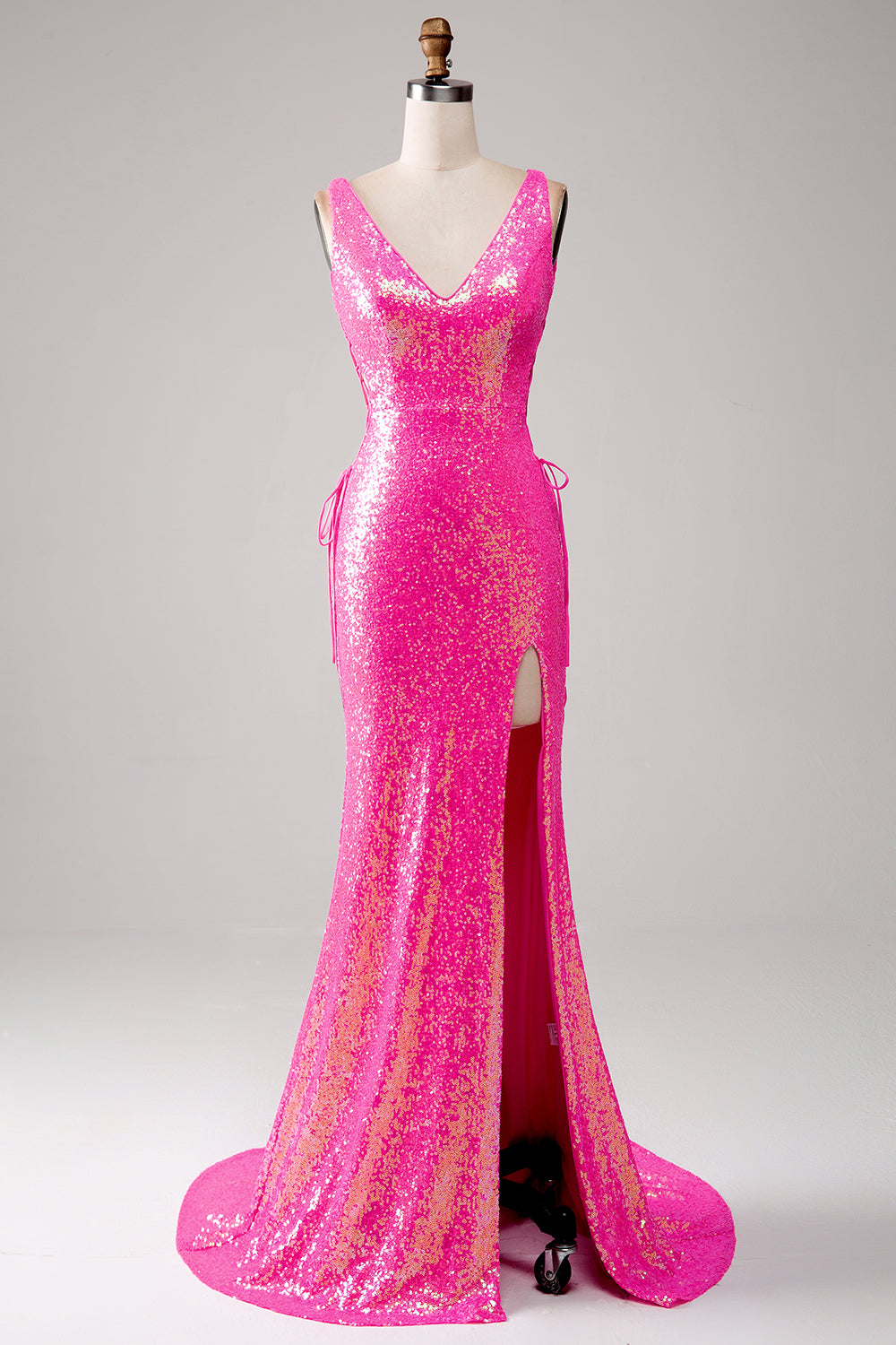 Sparkly Hot Pink Mermaid Prom Dress con fessura