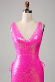 Sparkly Hot Pink Mermaid Prom Dress con fessura