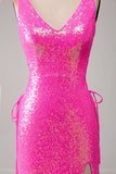 Sparkly Hot Pink Mermaid Prom Dress con fessura