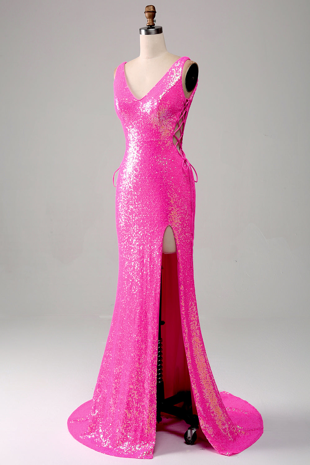 Sparkly Hot Pink Mermaid Prom Dress con fessura