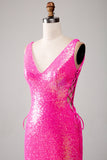Sparkly Hot Pink Mermaid Prom Dress con fessura