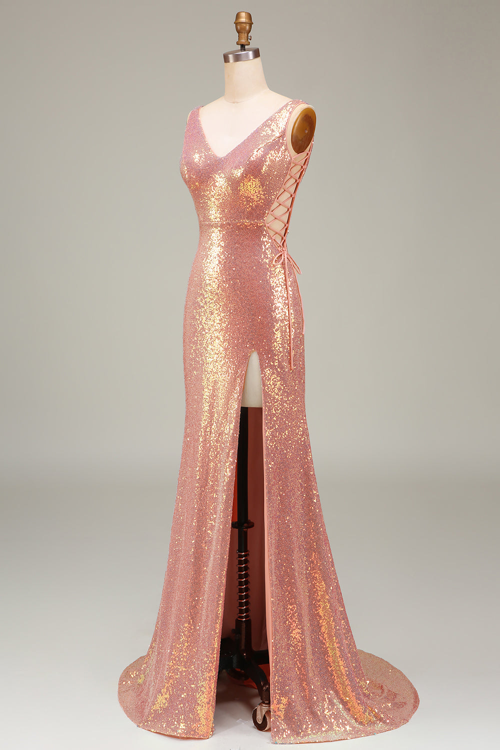 Sparkly Hot Pink Mermaid Prom Dress con fessura