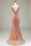 Sparkly Hot Pink Mermaid Prom Dress con fessura