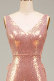Sparkly Hot Pink Mermaid Prom Dress con fessura