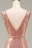 Sparkly Hot Pink Mermaid Prom Dress con fessura