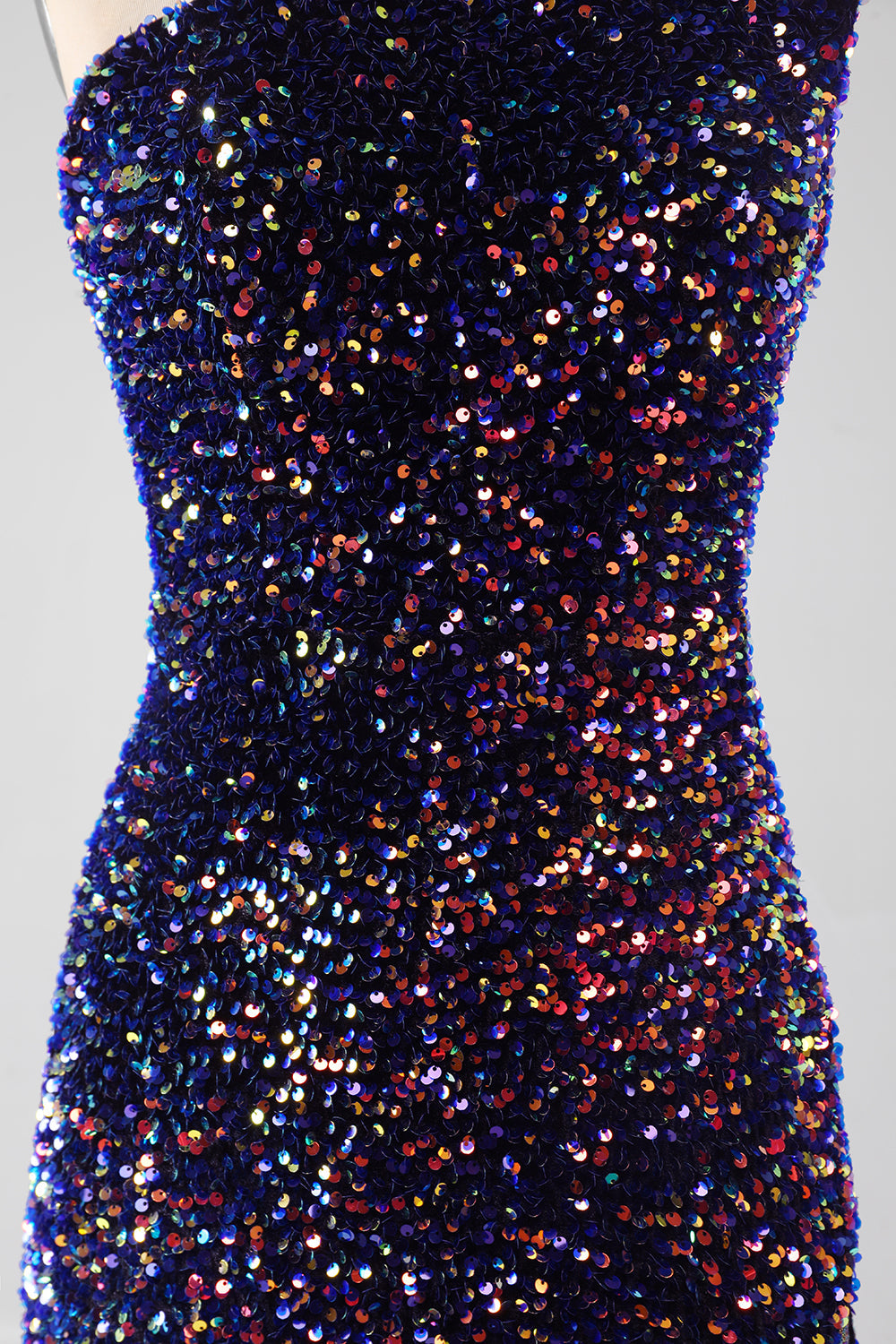 Nero Sirena Una Spalla Paillettes Abito Lungo Prom con Fessura