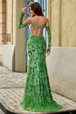 Olive Mermaid Stampa Floreale Spaghetti Straps Abito Lungo Prom Con Fessura