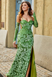 Olive Mermaid Stampa Floreale Spaghetti Straps Abito Lungo Prom Con Fessura