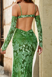 Olive Mermaid Stampa Floreale Spaghetti Straps Abito Lungo Prom Con Fessura