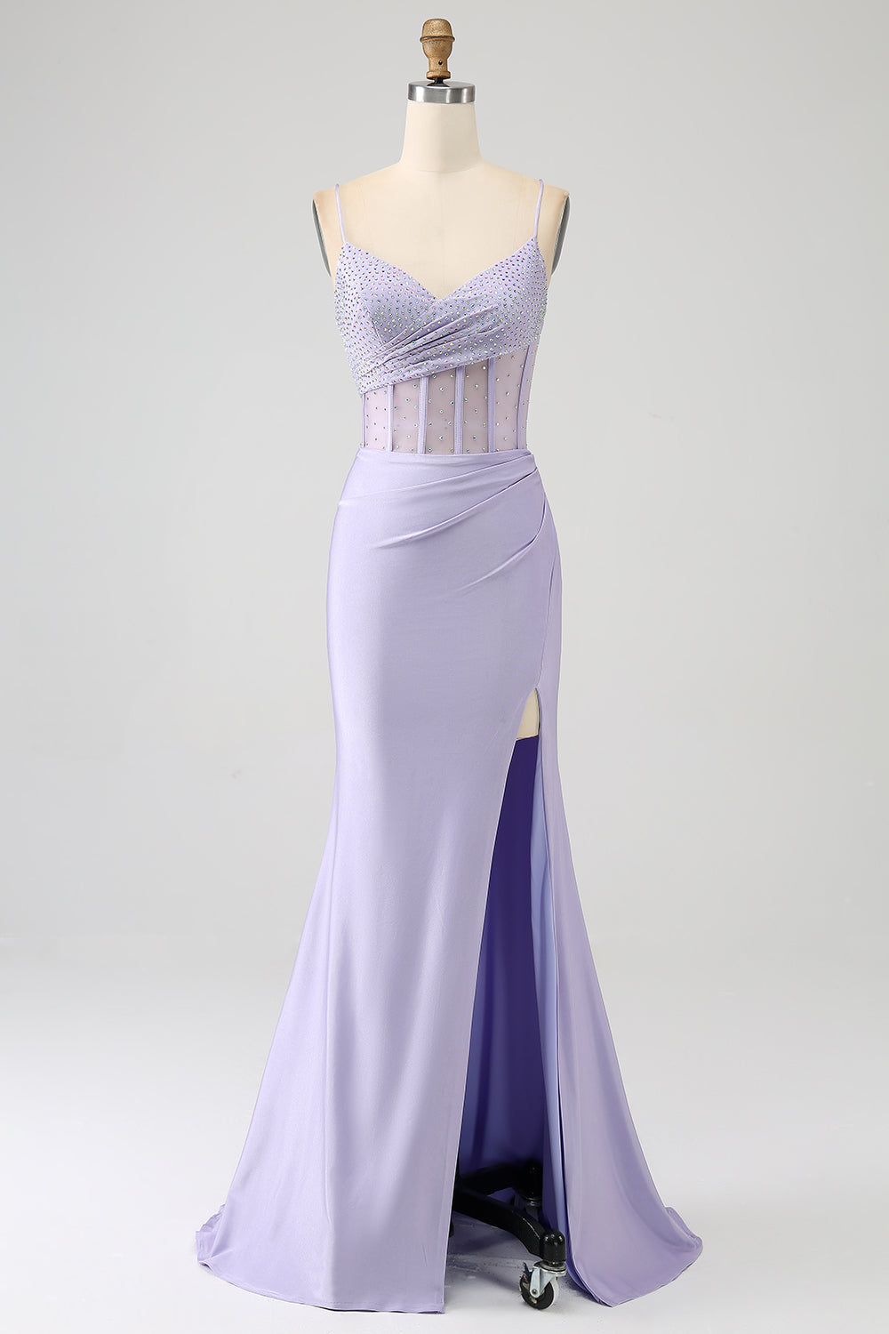 Glitter Lilla Corsetto Sirena Abito Lungo Ballo con Fessura