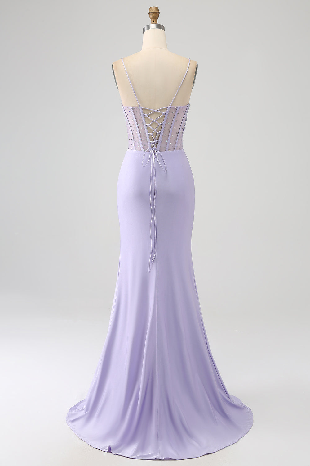 Glitter Lilla Corsetto Sirena Abito Lungo Ballo con Fessura