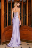 Di moda Sirena Spalline sottili Lilla Corsetto Abito da ballo con Split Front