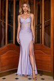Di moda Sirena Spalline sottili Lilla Corsetto Abito da ballo con Split Front