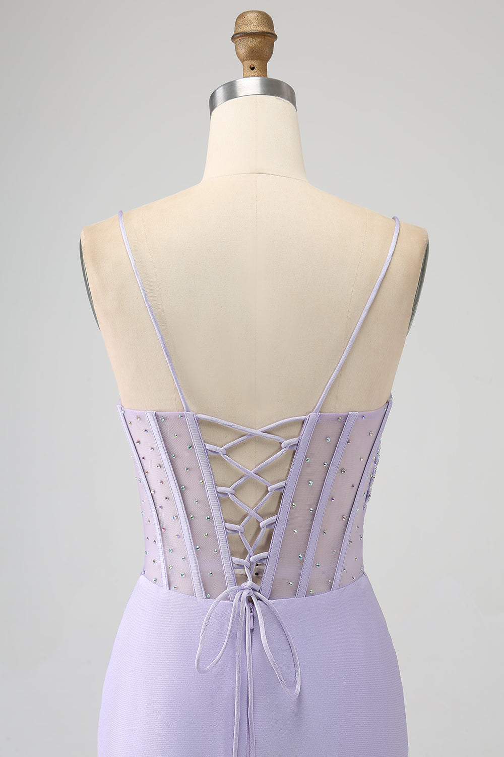 Glitter Lilla Corsetto Sirena Abito Lungo Ballo con Fessura
