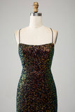 Glitter Nero Spaghetti Straps Paillettes Mermaid Prom Dress con Spacco