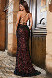 Sparkly nero Spaghetti Straps Paillettes Mermaid Prom Dress con fessura