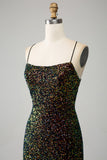 Glitter Nero Spaghetti Straps Paillettes Mermaid Prom Dress con Spacco