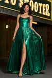 Sparkly A-line Abito da ballo corsetto verde scuro con fessura