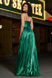 Sparkly A-line Abito da ballo corsetto verde scuro con fessura