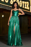 Sparkly A-line Abito da ballo corsetto verde scuro con fessura