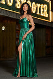 Sparkly A-line Abito da ballo corsetto verde scuro con fessura