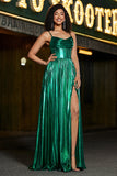 Sparkly A-line Abito da ballo corsetto verde scuro con fessura