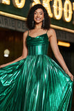 Sparkly A-line Abito da ballo corsetto verde scuro con fessura