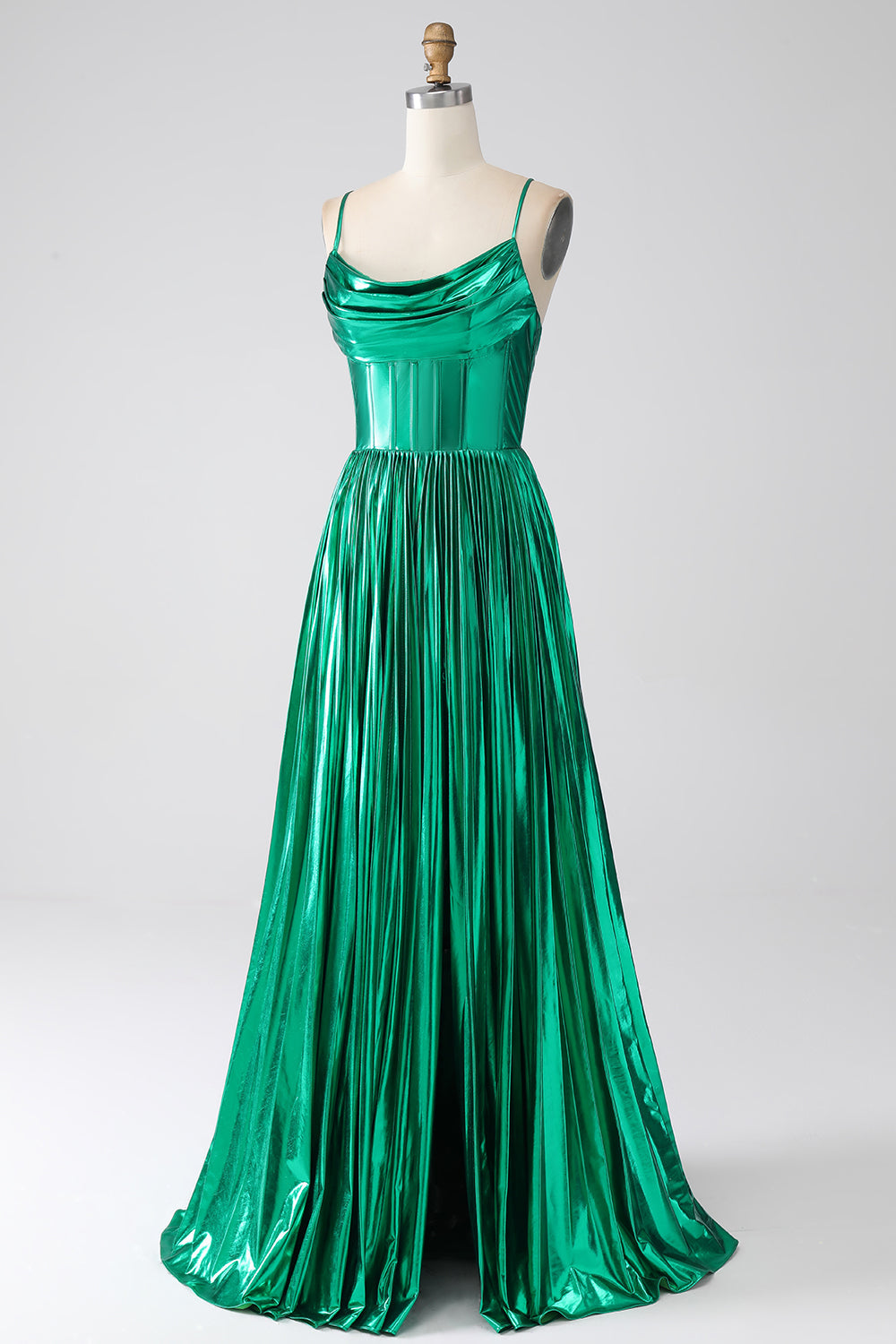 A-line Abito da ballo corsetto verde scuro con fessura