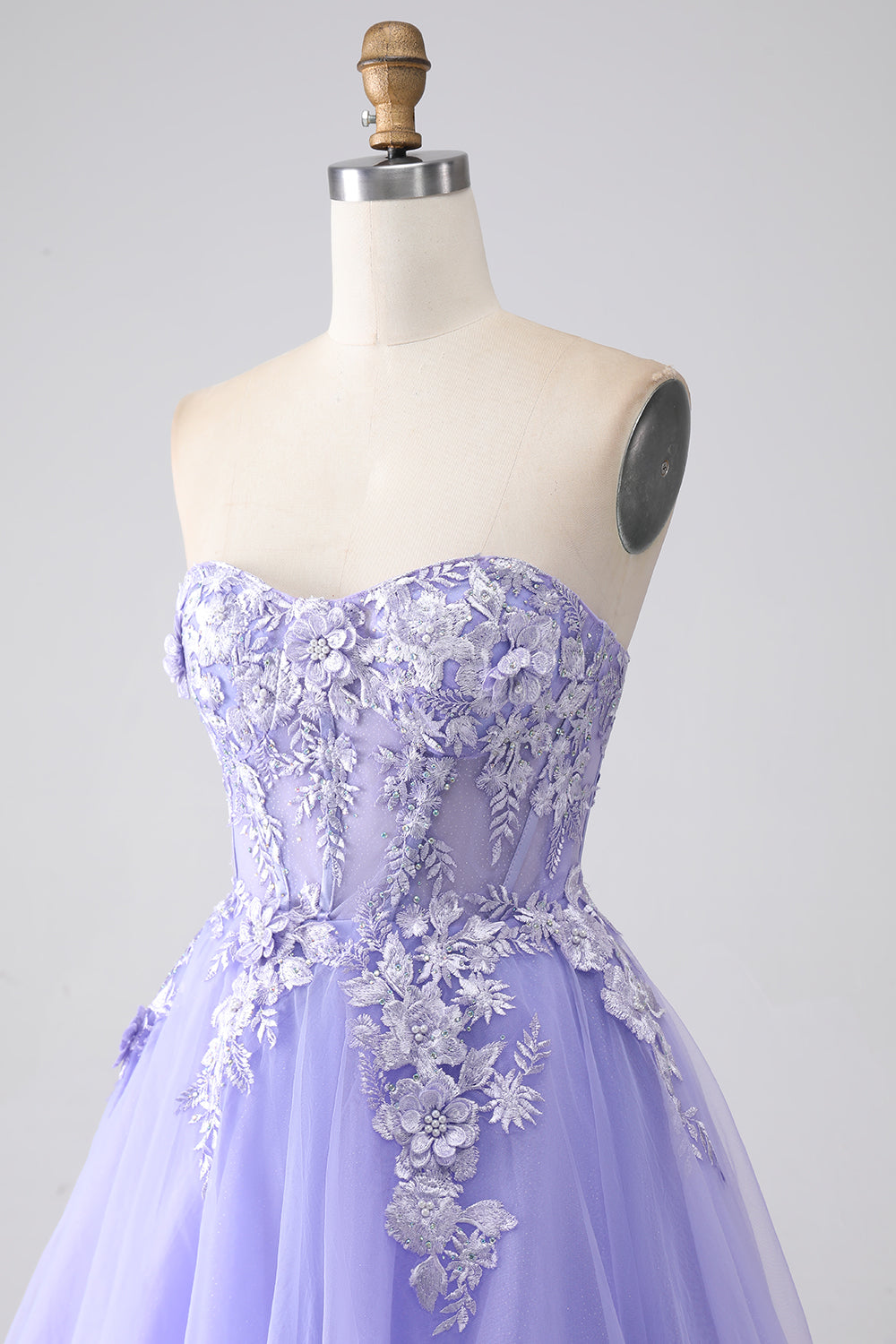 Lavanda A-Line senza spalline Tulle lungo abito da ballo con maniche